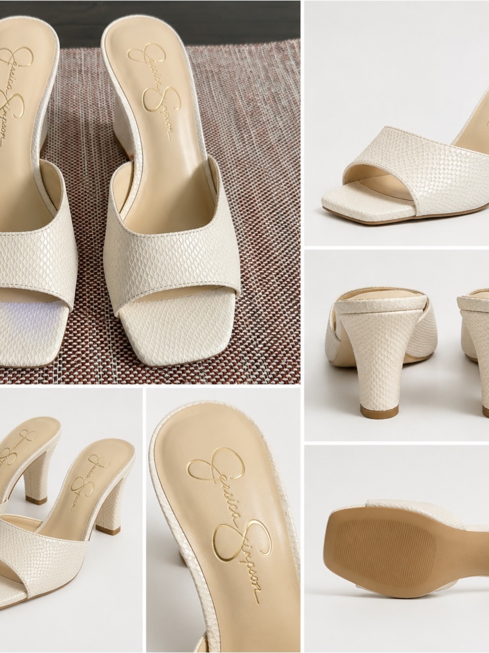 Jessica Simpson Ivory Textured Open-Toe Block Heel Mules